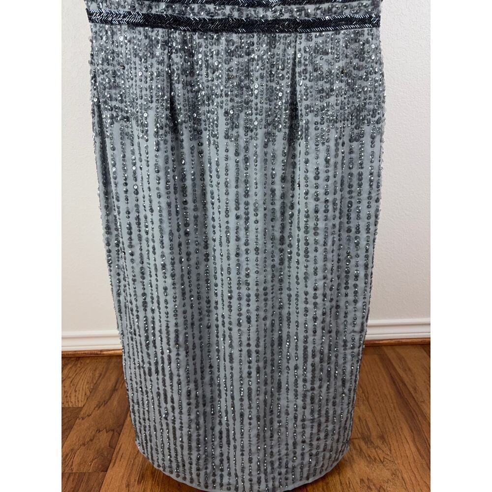 B69 Mac Duggal Sequin Midi Sheath‎ Dress Womens 12 Gray Sleeveless Wedding Guest - Picture 7 of 11